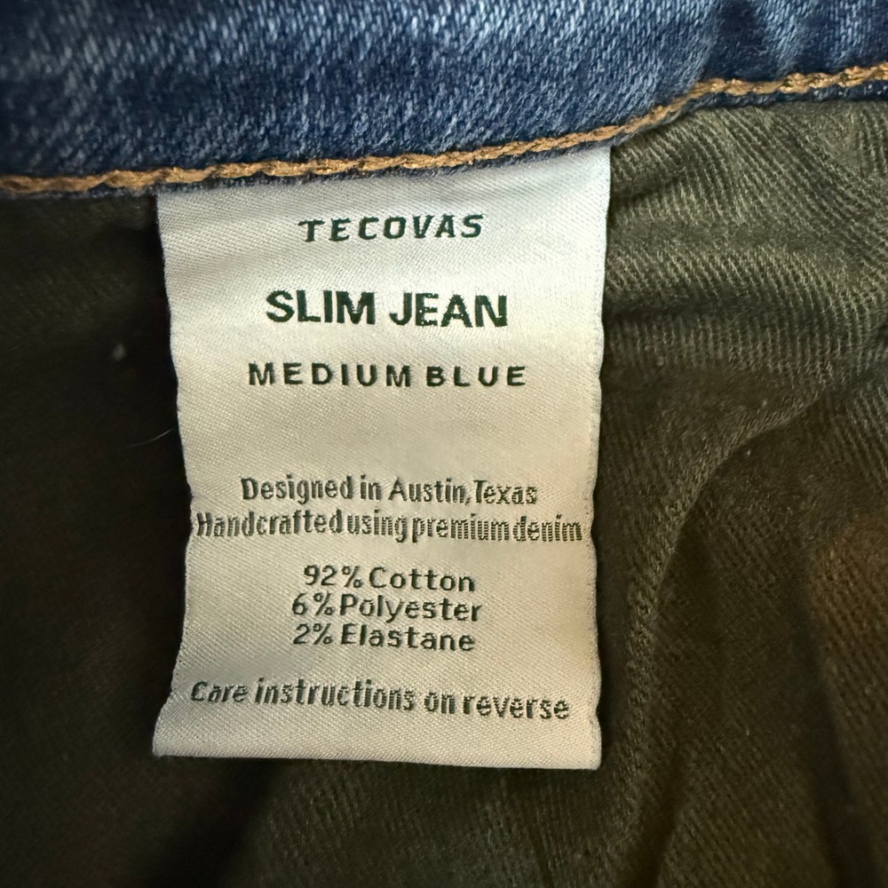 Tecovas Slim Jean Mens 32x32 Blue Premium Stretch Denim Cotton Blend Western - Picture 10 of 16